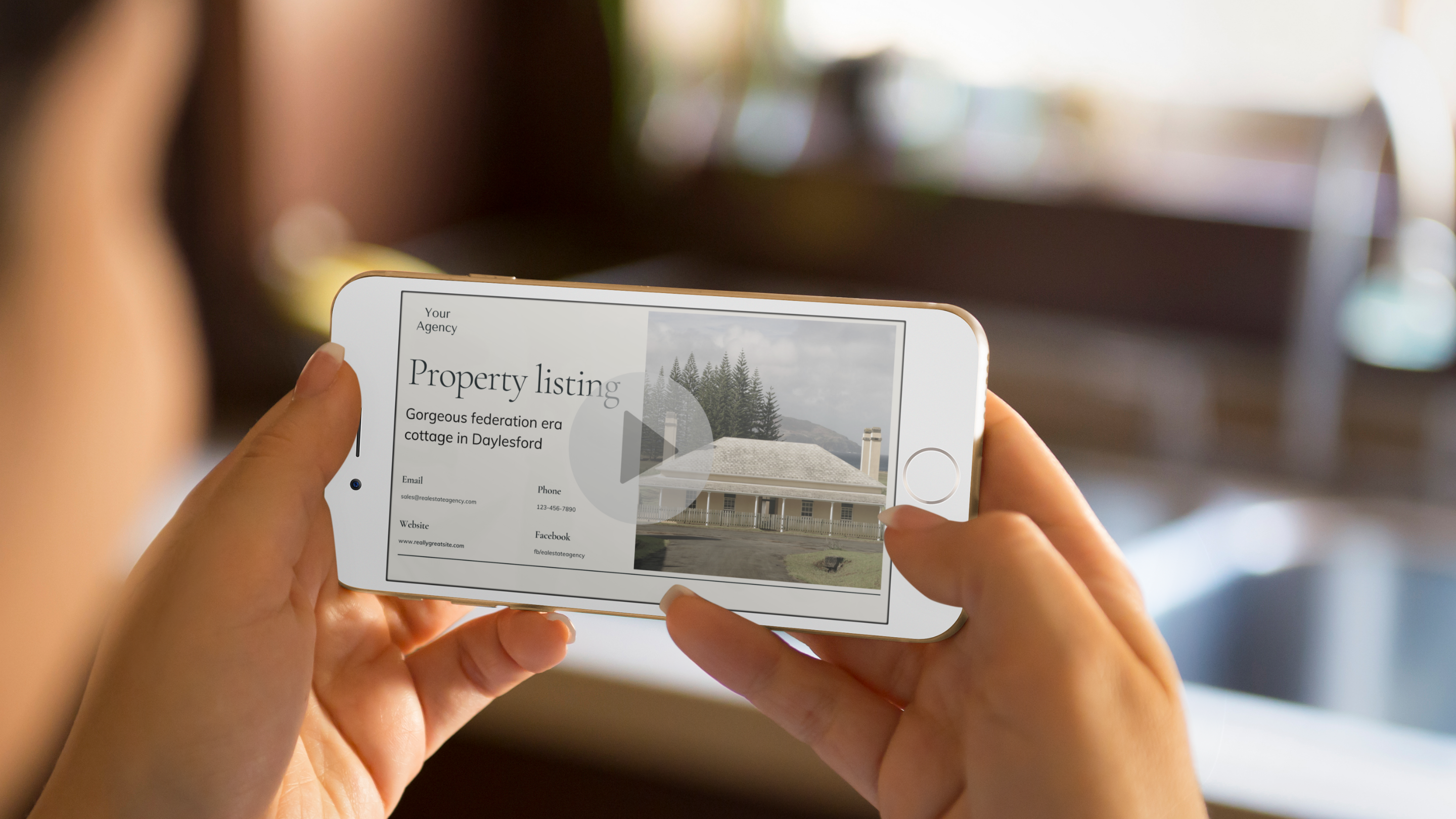 woman watching vloggi property listing on iphone
