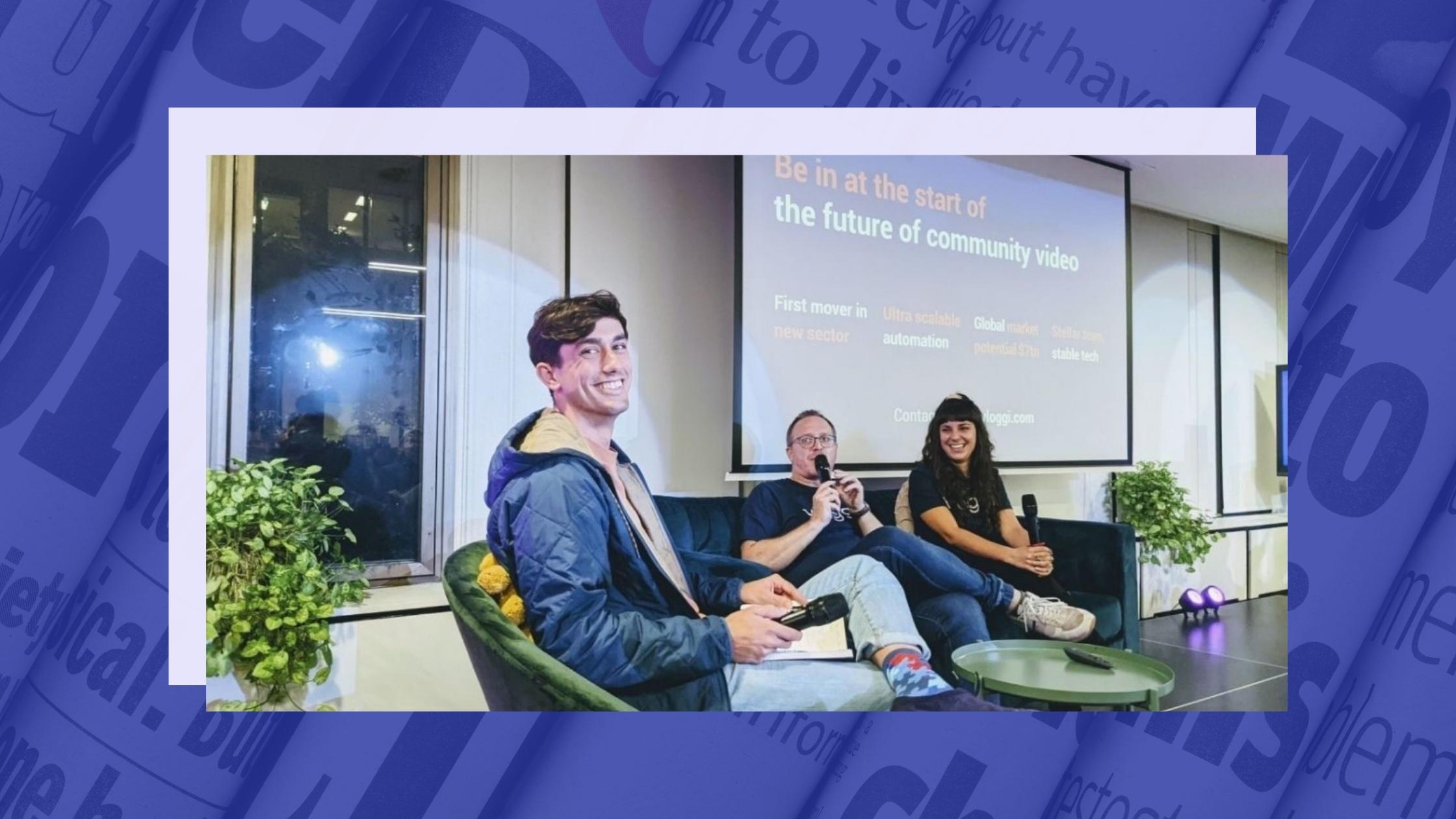 Adrian Petersen AfterWork Ventures talks to Justin Wastnage and Tarryn Myburgh from Vloggi following tech demo at Investor Ready 2021 1 1