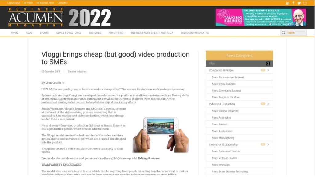 Business Acumen article on Vloggi SME videos