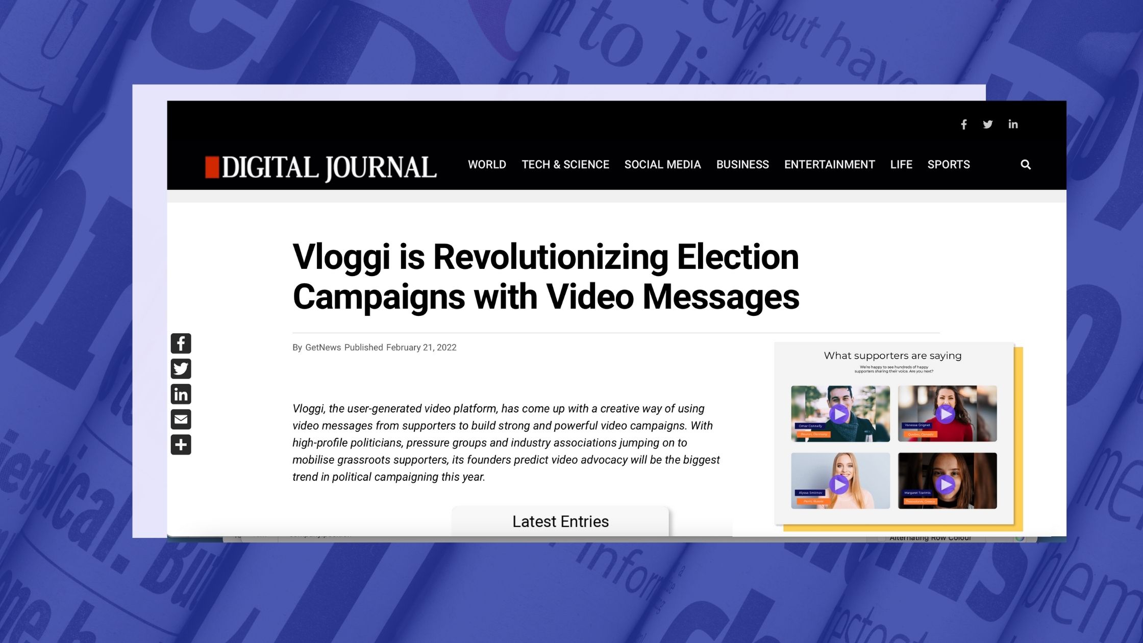 Vloggi is Revolutionizing Election Campaigns through Video - Digital Journal article