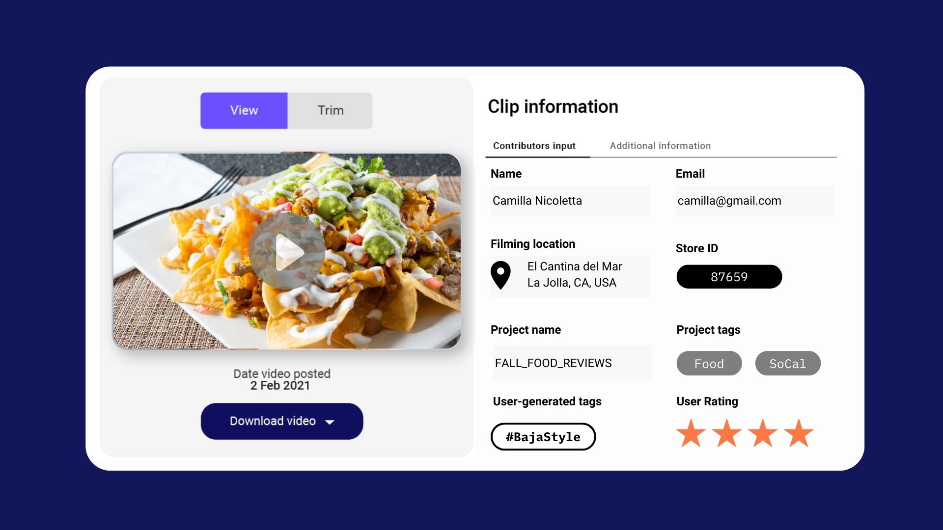 User input data in Vloggi