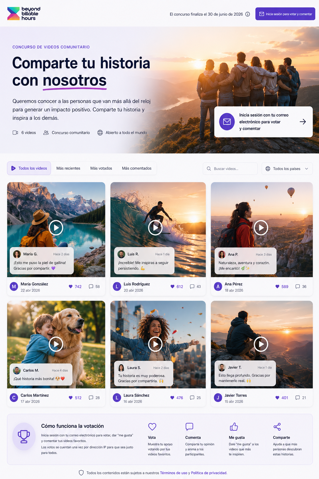 Vloggi Video contest landing page Spanish
