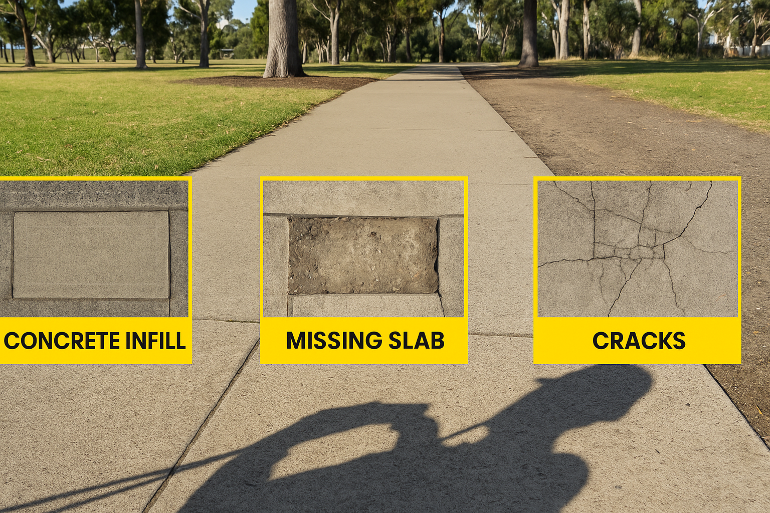 Brimbank concept: concrete infill, missing slabs and cracks for proof-of-concept defect classification