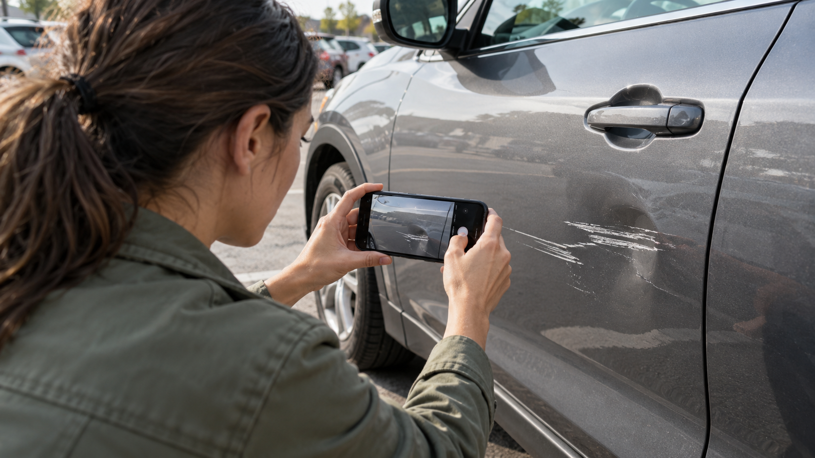 Illustrative customer recording rental car damage