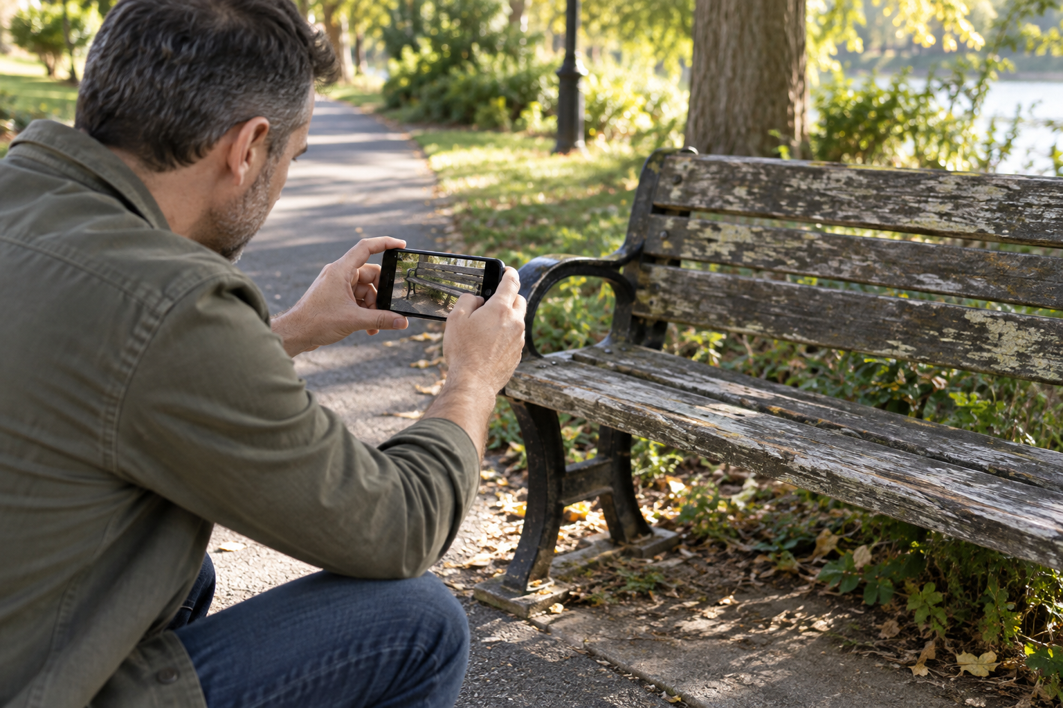 Resident recording a non-emergency park observation — AI-generated illustrative photograph