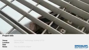 Specialist Height Access inspection video still showing site details and project information onscreen