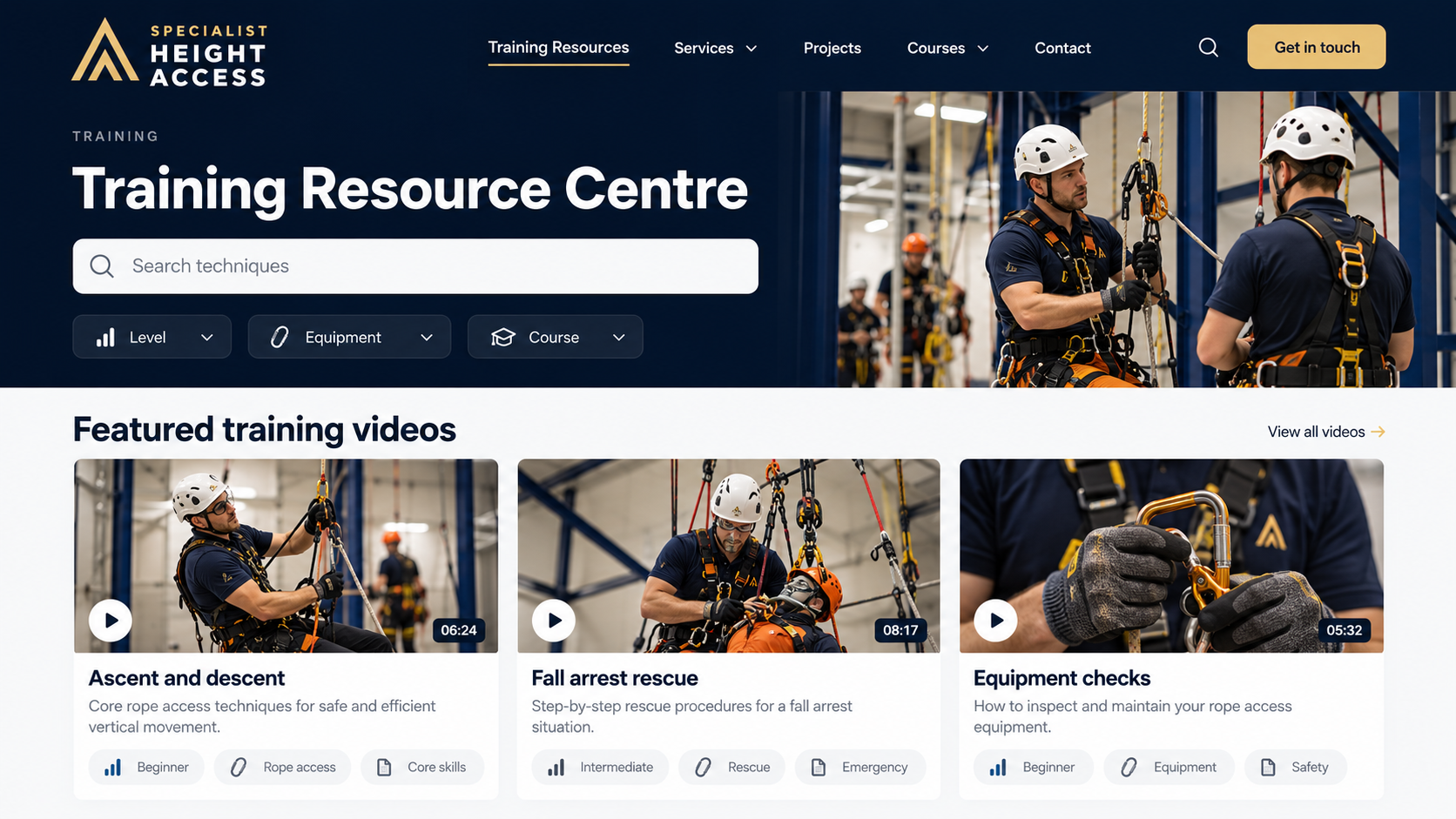 Illustrative Specialist Height Access training resource portal