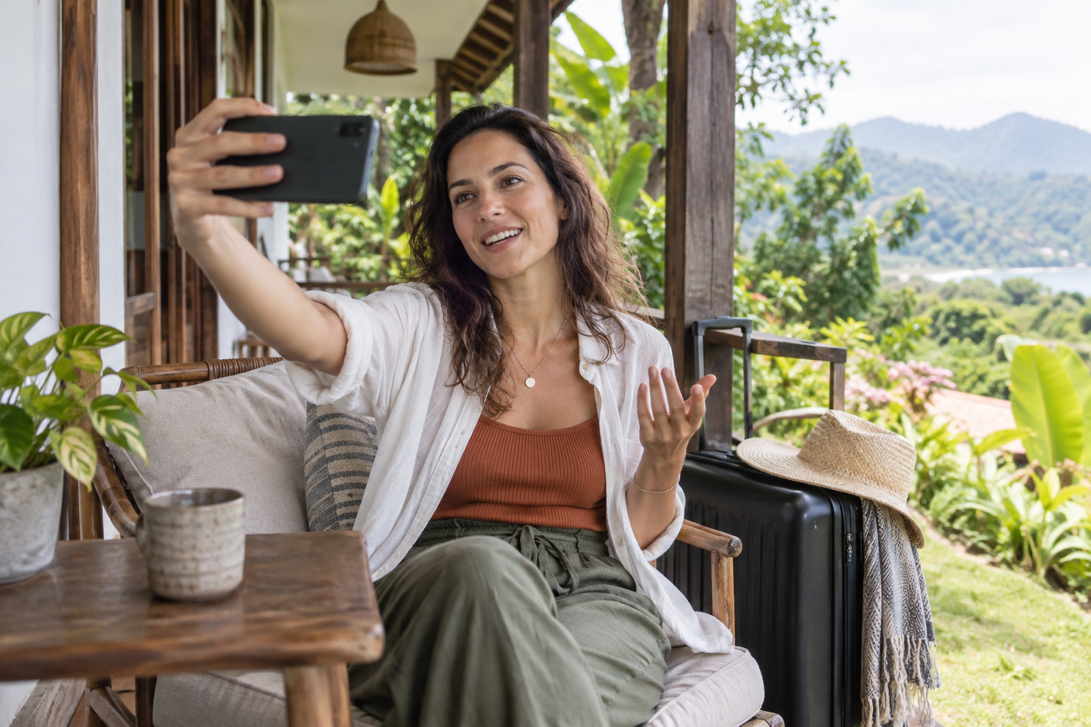 Guest sharing video feedback about her stay — AI-generated illustrative photograph