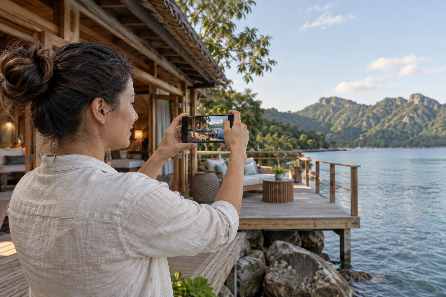 Tour operator recording destination footage — AI-generated illustrative photograph