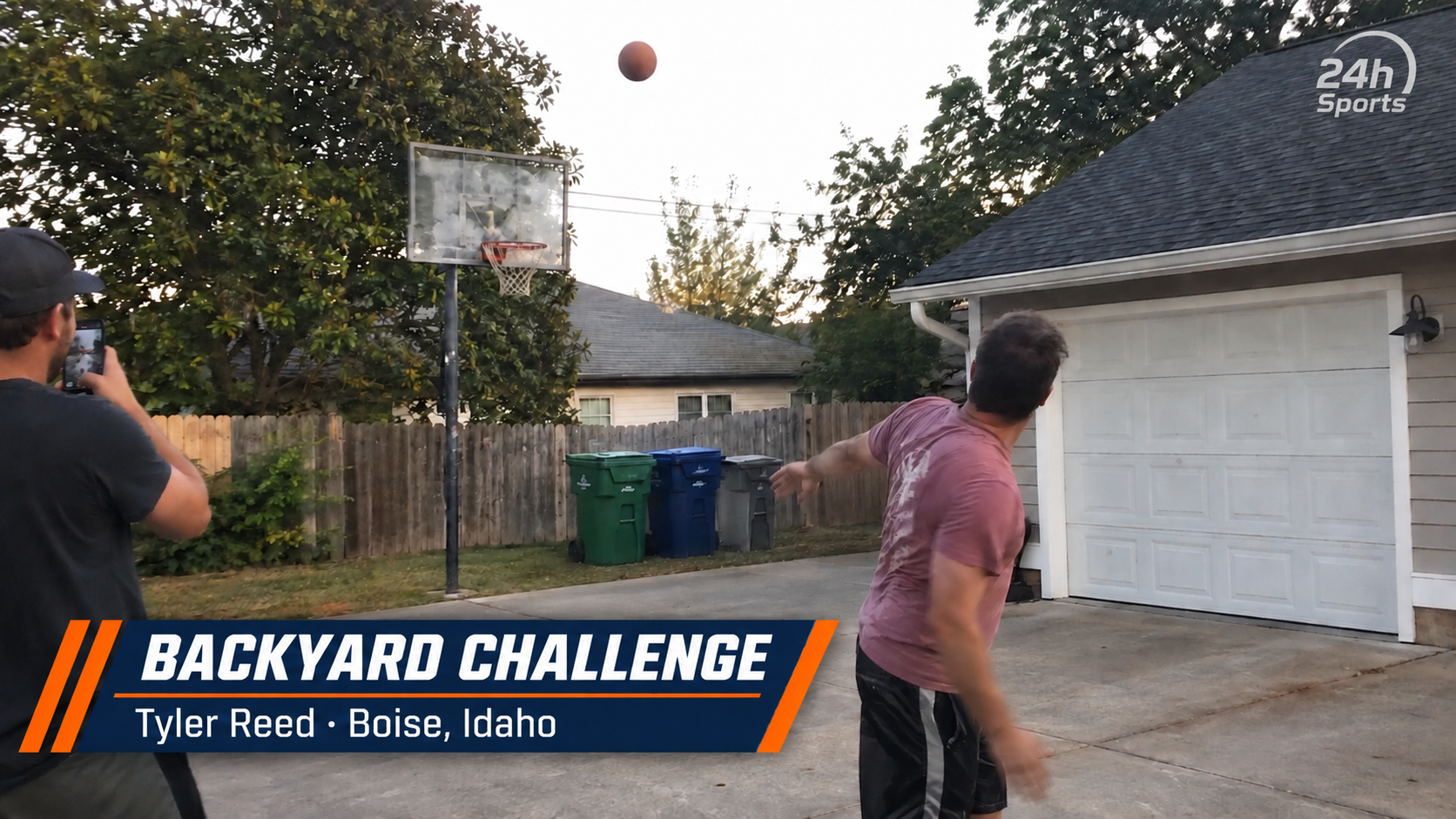 Backyard Challenge in Boise, Idaho, with Tyler Reed lower third and 24h Sports watermark — illustrative graphic