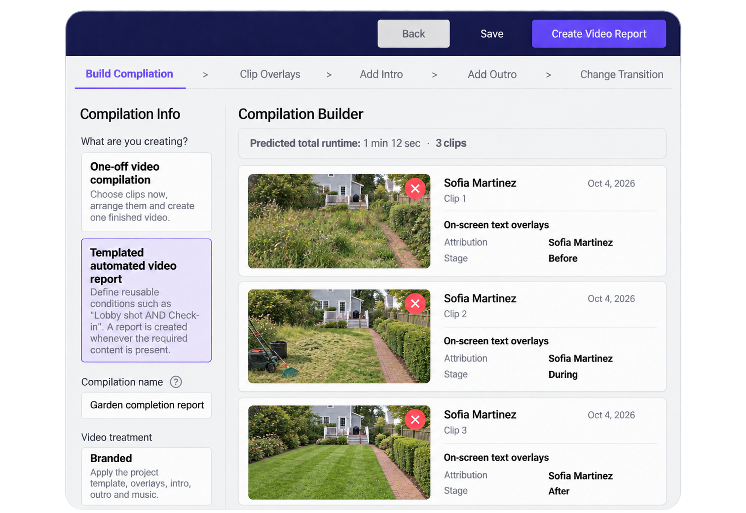 Before During After compilation builder for a garden evidence report