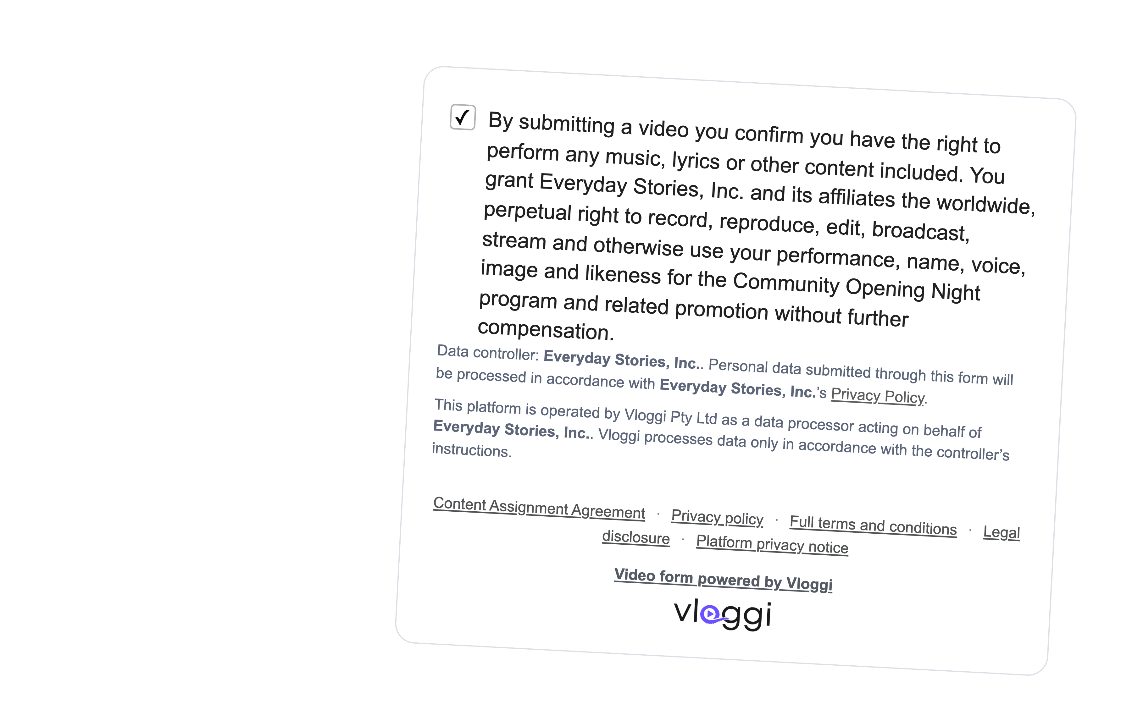 Additional declaration explaining performance permissions and campaign reuse before submission