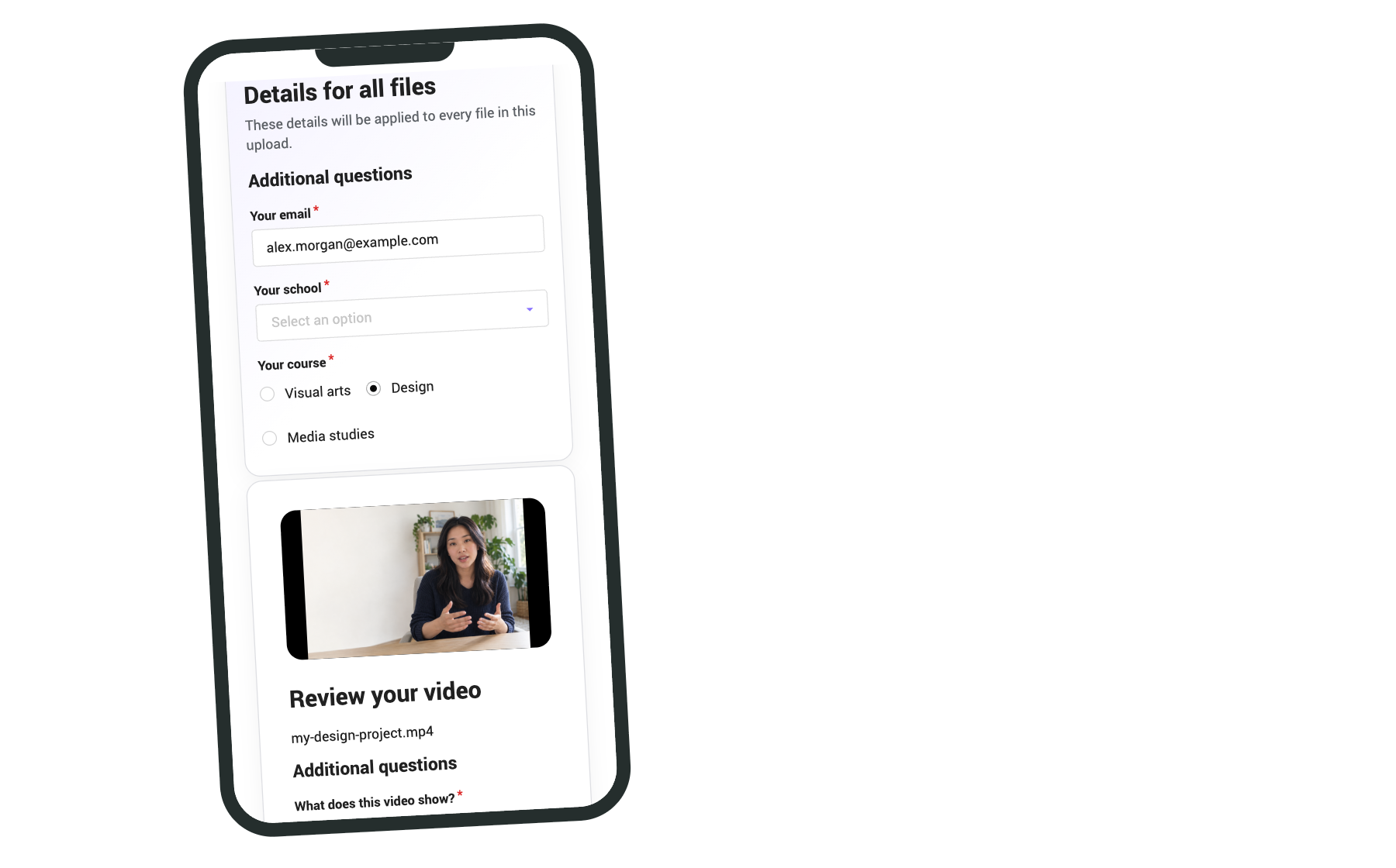 Contributor phone form with shared details applied to all files, with the shared-fields section enlarged.