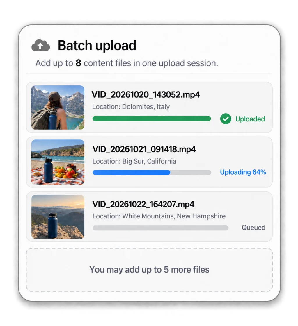 Batch upload with Android-style filenames and an eight-file limit