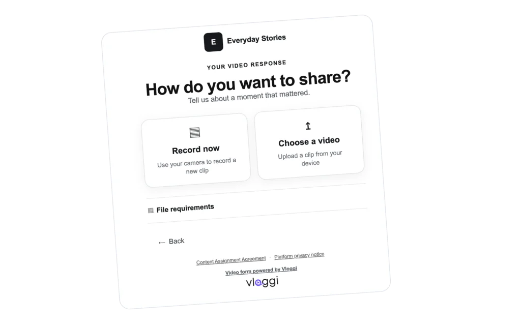 Choose recording or file uploads — Collect workflow illustration