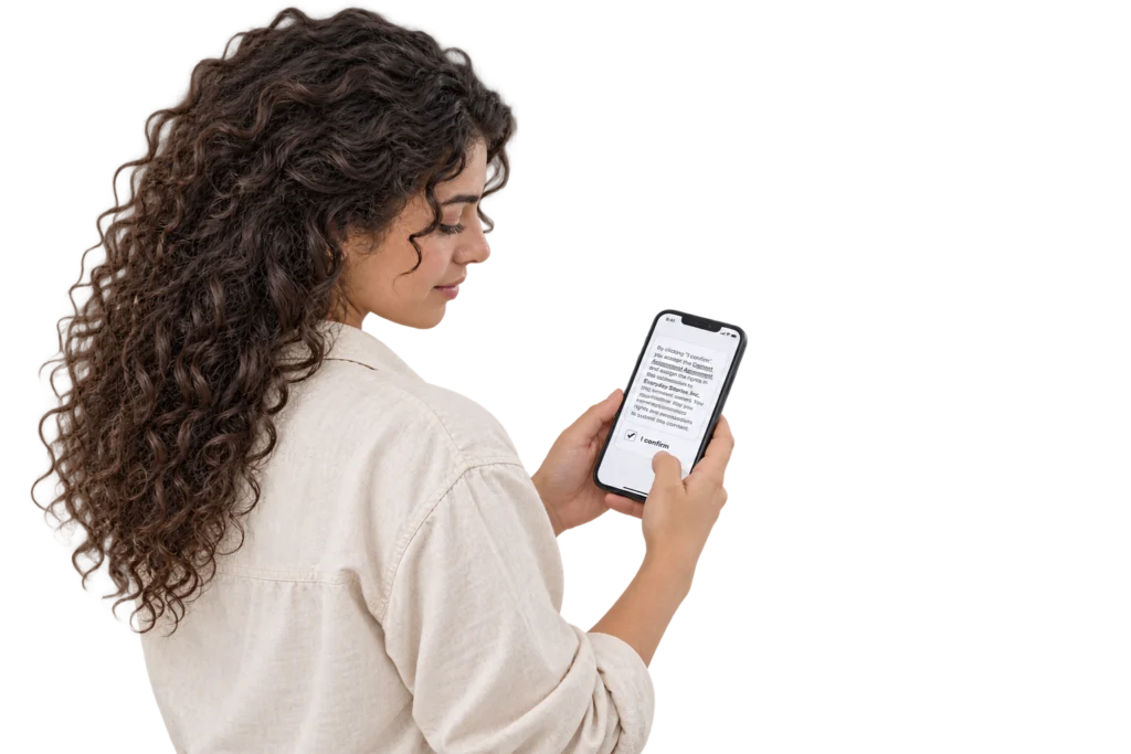 Contributor reviewing consent on her phone.