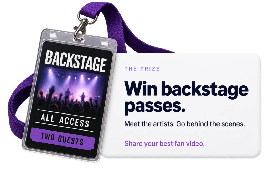 Fictional backstage-pass incentive for a fan video contest