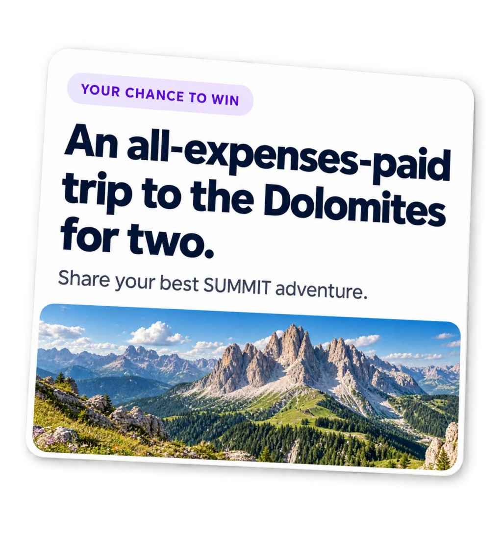 Fictional SUMMIT video contest offering a trip to the Dolomites
